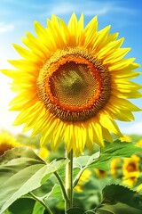 Obraz premium Radiant sunflower blossom glowing under the azure summer sky view