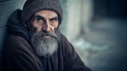 Fototapeta premium Street portrait of a homeless man