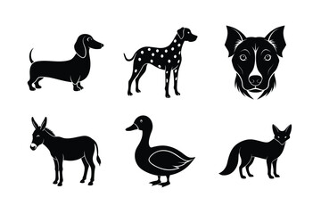 various types of pet animal vector silhouette illustration