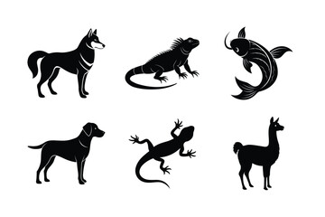 various types of pet animal vector silhouette illustration