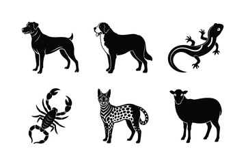 various types of pet animal vector silhouette illustration