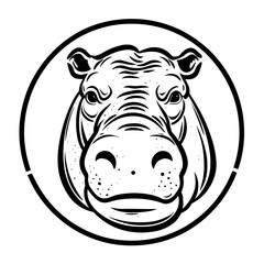 A bold and recognizable silhouette of a hippo, showcasing its large body, short legs, and distinctive facial features. Ideal for wildlife illustrations, zoo logos, nature conservation designs