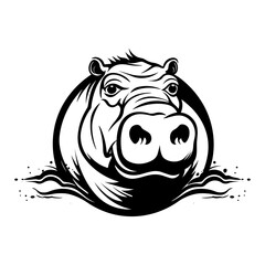 A bold and recognizable silhouette of a hippo, showcasing its large body, short legs, and distinctive facial features. Ideal for wildlife illustrations, zoo logos, nature conservation designs