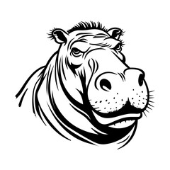 A bold and recognizable silhouette of a hippo, showcasing its large body, short legs, and distinctive facial features. Ideal for wildlife illustrations, zoo logos, nature conservation designs