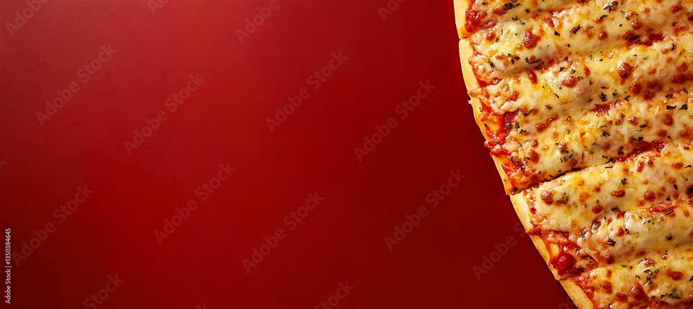 Poster a cheesy garlic breadstick positioned on the right against a dark red background with space for text
