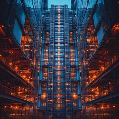 Fototapeta premium Glowing steel framework towering over urban skyline high resolution image