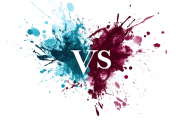 Abstract Versus Competition Design with Teal and Maroon Ink Splatter