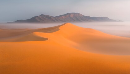 Fototapeta premium Desert Dawn: Misty Mountains for Golden Sands.