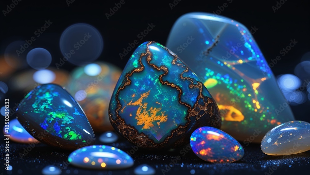 Poster stunning display of shimmering gemstones and opals highlighting vibrant colors and intricate pattern