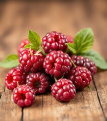 Close-up of ripe raspberries on a rustic wooden background , jam, pie