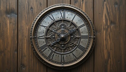 Fototapeta premium Antique Clock on Wooden Wall - Rustic/Vintage