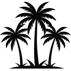 Obraz premium Silhouette of palm trees on a tropical beach at sunset.