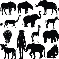 Set of wild animal silhouettes in vector illustration.