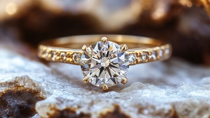 Fototapeta premium Diamond ring, gold, rock, sparkle, close-up, jewelry, ad, luxury