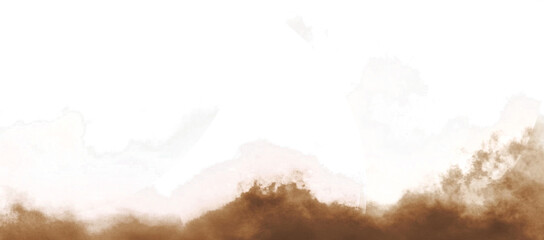 Brown dust sand soil smoke cloud particles isolated on a transparent white background. Sandstorm effect, smog, dust explosion rising, Smoke fog overlay effect. Blurred soil dust. PNG design elements