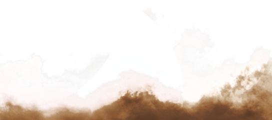 Brown dust sand soil smoke cloud particles isolated on a transparent white background. Sandstorm effect, smog, dust explosion rising, Smoke fog overlay effect. Blurred soil dust. PNG design elements