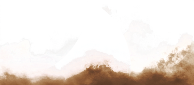 Brown dust sand soil smoke cloud particles isolated on a transparent white background. Sandstorm effect, smog, dust explosion rising, Smoke fog overlay effect. Blurred soil dust. PNG design elements