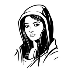 A stylish vector illustration of a girl wearing a hoodie, capturing a casual and modern streetwear aesthetic. Perfect for fashion designs, urban artwork, social media graphics