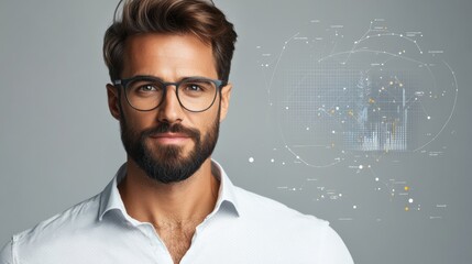 Man in Glasses with Digital Graphics Overlay