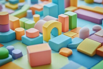 Obraz premium Colorful Building Blocks and Toys on Cheerful Play Mat