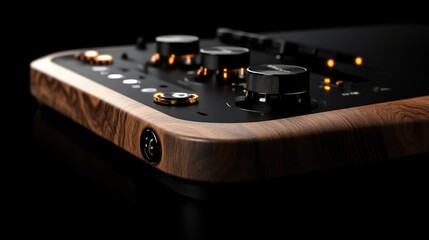Modern audio interface with wood accents