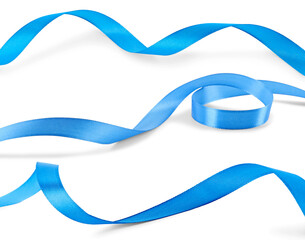 Beautiful blue ribbons isolated on white, set