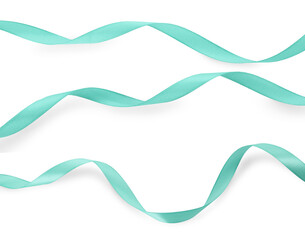 Beautiful turquoise ribbons isolated on white, set