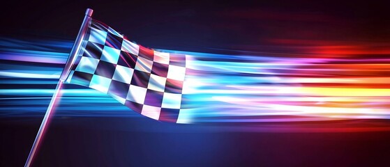 Obraz premium Dynamic Racing Finish Line with Checkered Flag and Blur Speed Effect