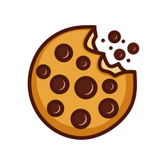 Hand-drawn a bitten chocolate chip cookie in a simple, fun and delicious look. Ideal for wallpapers, packaging, or digital designs with a cheerful and lively aesthetic.