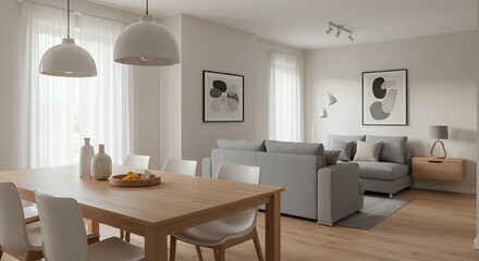 Fototapeta premium Bright living room with modern furniture and minimalist decor indoors