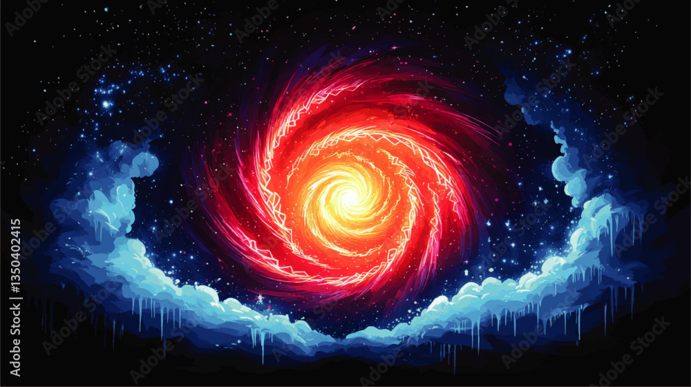 Wall mural mesmerizing vector image of vibrant swirling red and yellow galaxy with intricate cosmic clouds and 