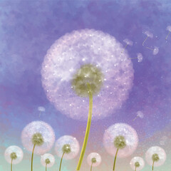 Dandelion Field Bunga Dandelion Illustration Background