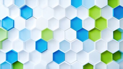 Abstract 3D Hexagon Pattern Background - Blue, Green, & White Geometric Honeycomb Design for Technology, Science, and Graphic Resources.