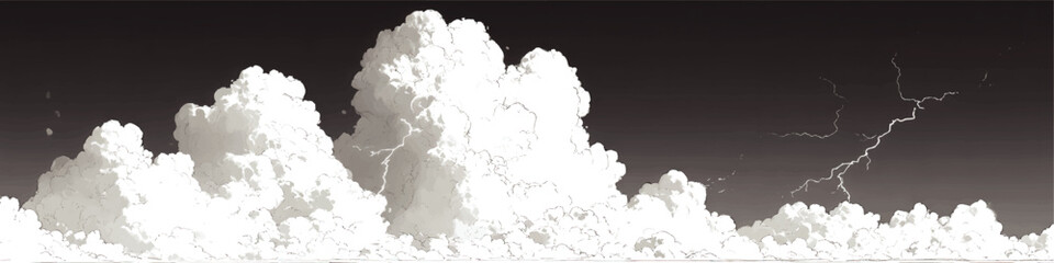 Detailed Vector Illustration of Thunderstorm with Towering Cumulus Clouds and Striking Lightning in Dramatic Sky for Weather and Atmospheric Themes