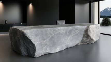 Raw stone reception desk in modern office