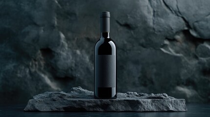 Dark bottle of wine on stone