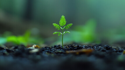 New sprout emerging from dark soil
