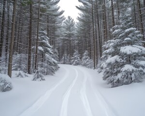 Obraz premium Snowy Forest Path for Winter Wonderland. (2)