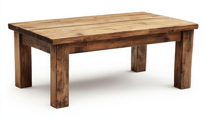 Rustic Wooden Coffee Table on White Background - Perfect Addition for Home Decor and Furniture Catalogs