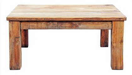 Rustic Wooden Coffee Table on White Background for Furniture Catalog Display