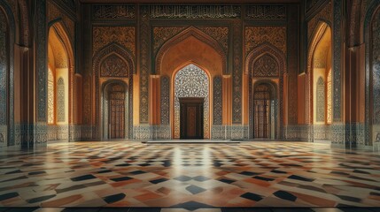 Intricate architectural interior with geometric flooring and ornate details