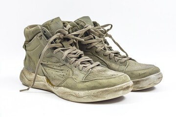 Worn Sneakers on White Background