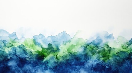 Fototapeta premium Abstract watercolor landscape, green blue design, white background, website banner