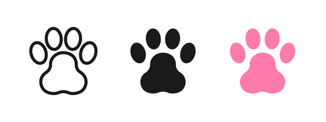 Paw line icons set. Pet shop, animals, print, veterinary sign, symbol collection. Isolated on a white background. Editable stroke. 