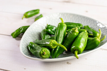 Fresh green Spanish Pimientos de Padron pepper