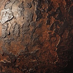 Detailed Close Up of a Weathered Dark Textured Surface with Metallic Copper Hues and Deep Crevices