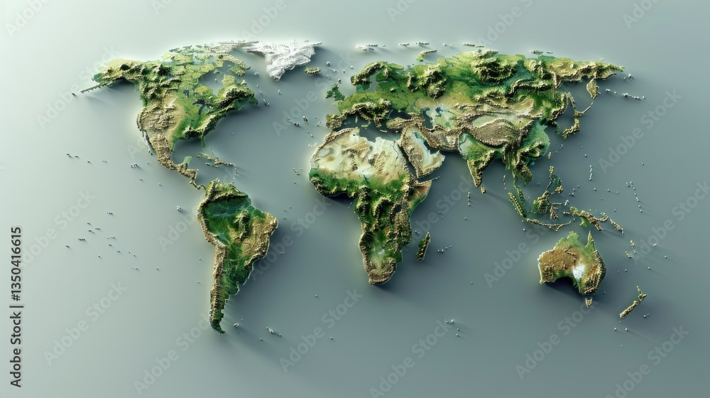 Aufkleber a digitally generated 3d world map with countries highlighted.
