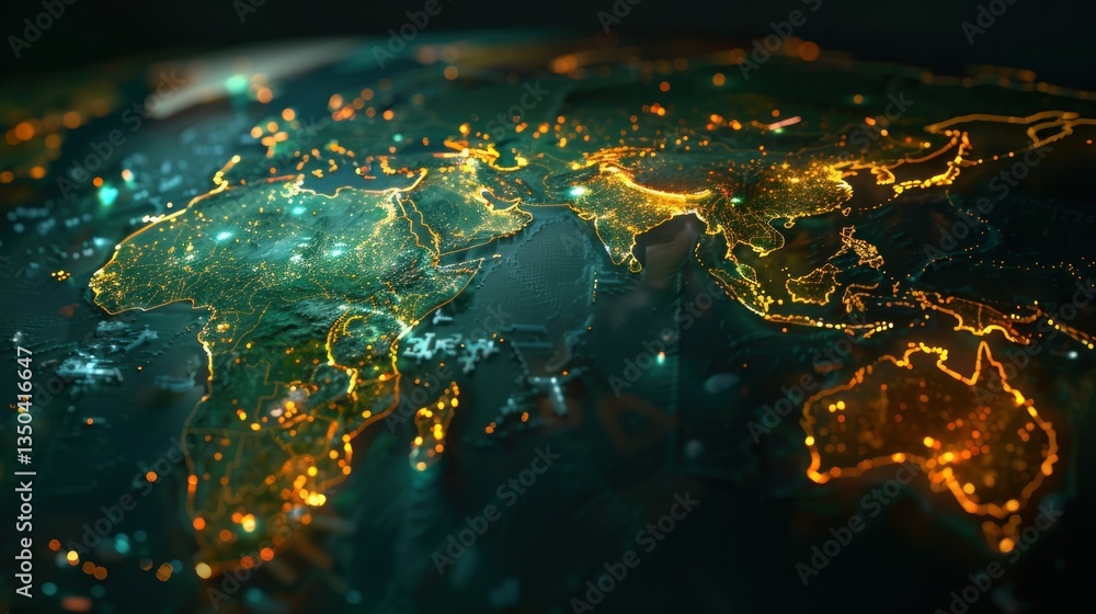 Aufkleber a digitally generated 3d world map with countries highlighted.