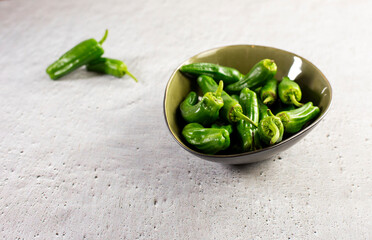 Fresh green Spanish Pimientos de Padron pepper