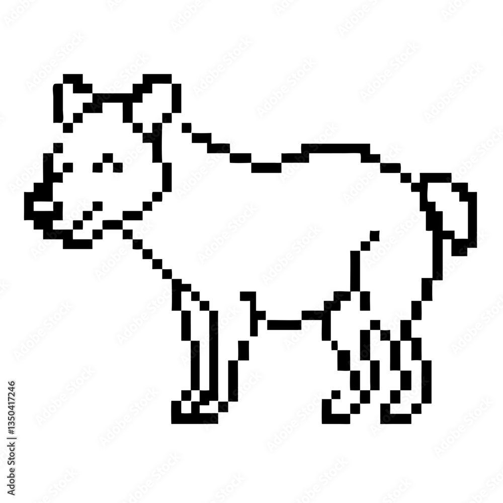 Poster a pixelated image of a dog, created using a digital art style vector illustration